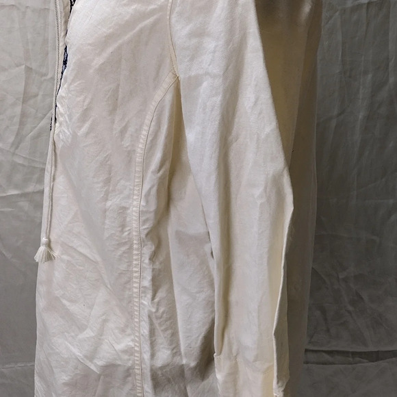 EDDIE BAUER 3/4 SLEEVE TIE NECK IVORY BLOUSE 100% COTTON SHIRT EMBROIDERY TOP LP - Picture 6 of 8